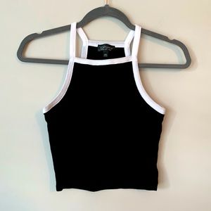 Topshop Black Ribbed Crop Top Racerback Size 6